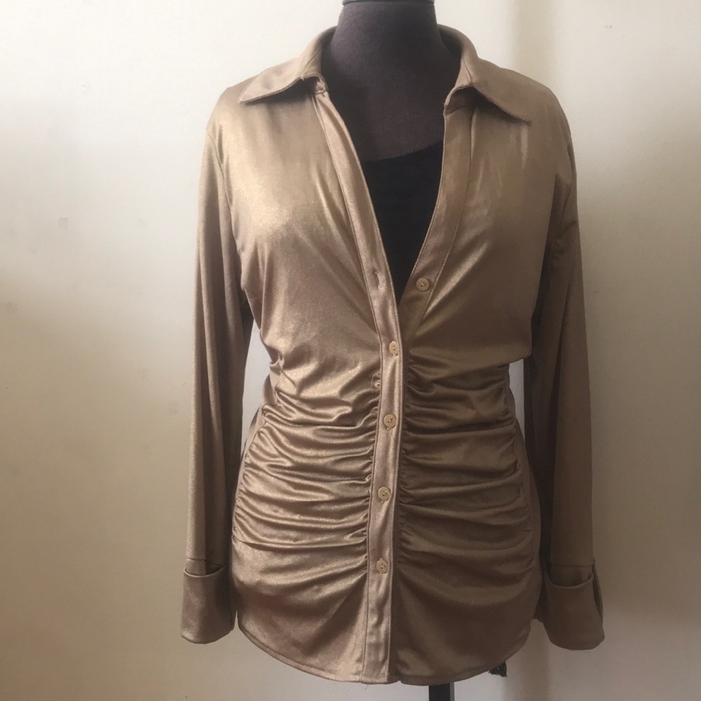 Metallic gold button down blouse